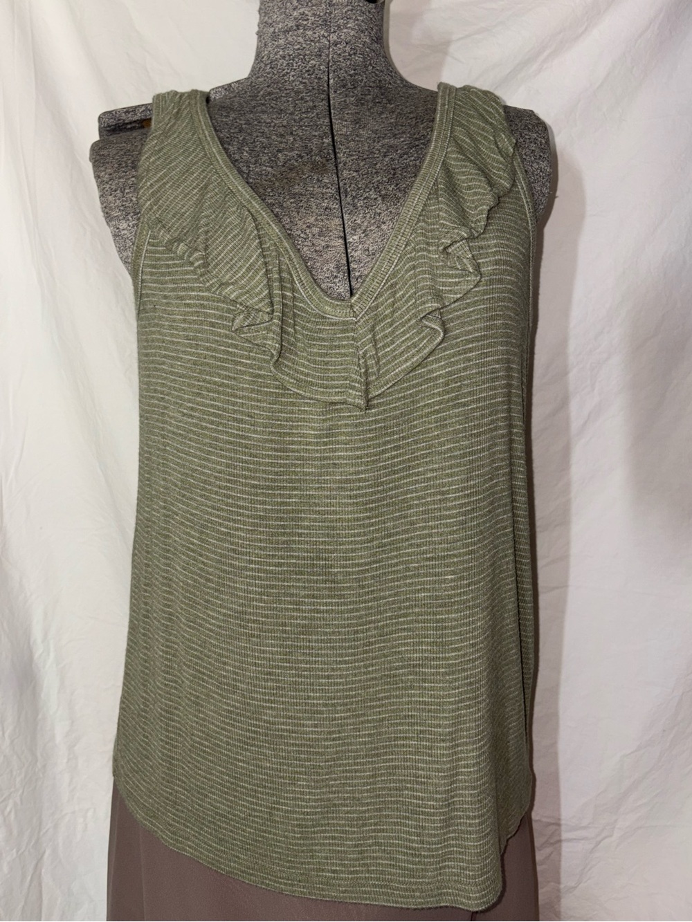 CAbi Ruffle Trim Tank – Size Small - Olive Green